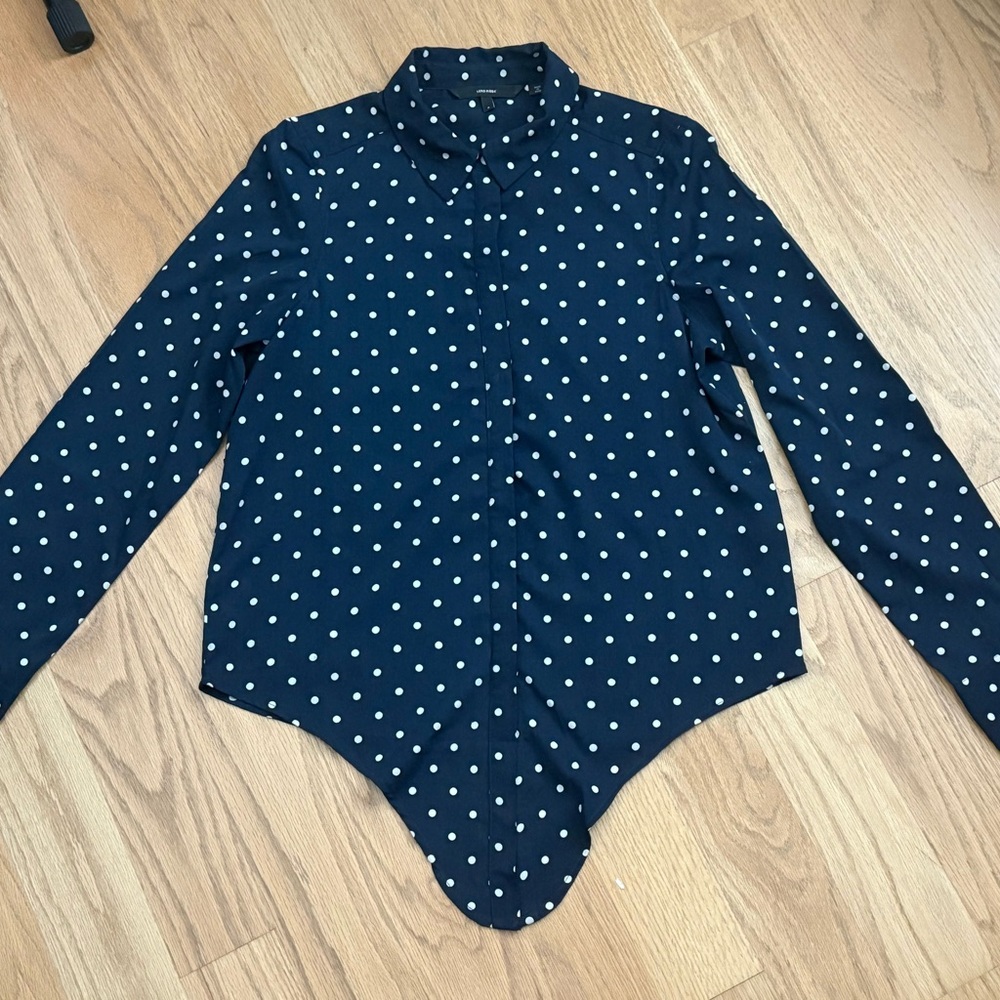 Vero Moda Button Down Blouse, Size S, Polka Dot, Navy White, Never Worn, No Tags